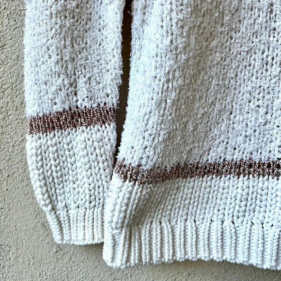 Ann Taylor LOFT Serenade Stripe Open Knit Sweater Size Medium Ivory White - Picture 7 of 8